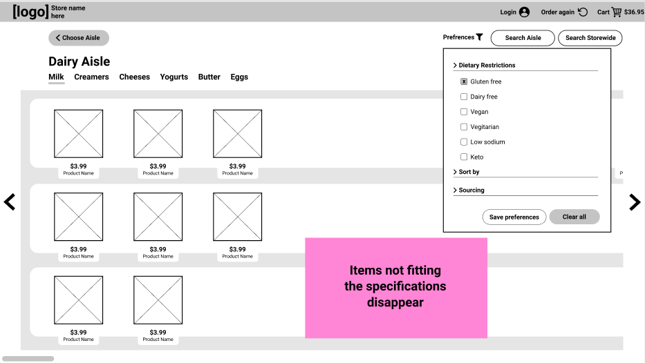 An image showing the filtered aisle view before revisions.