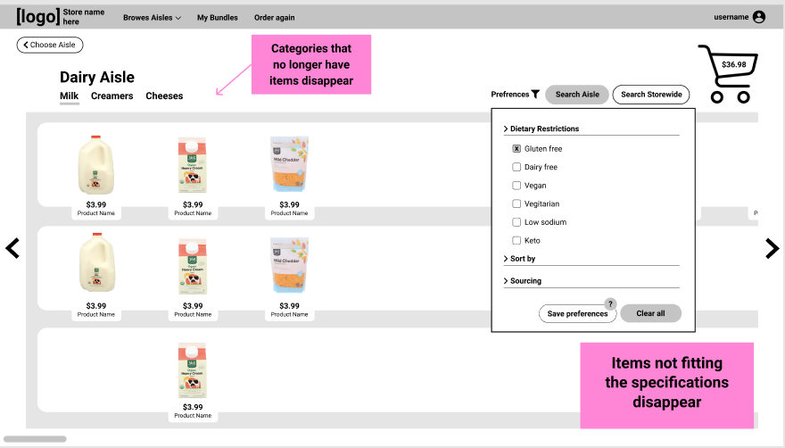 An image showing the filtered aisle view after revisions.